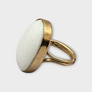 White Oval Stone Cabochon – 12K Gold Filled Adjustable Ring – Size 7